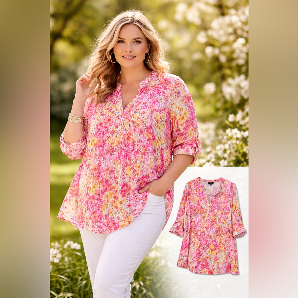Cocomo Women Top 3x Pink Floral Blouse Popover Roll Tab Sleeve Smocked